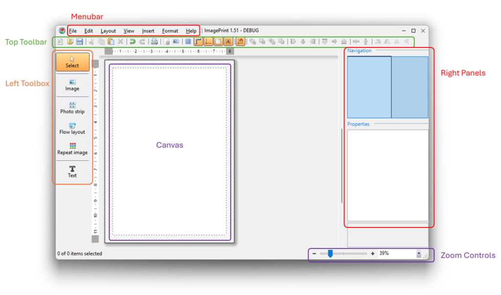 ImapePrint User interface