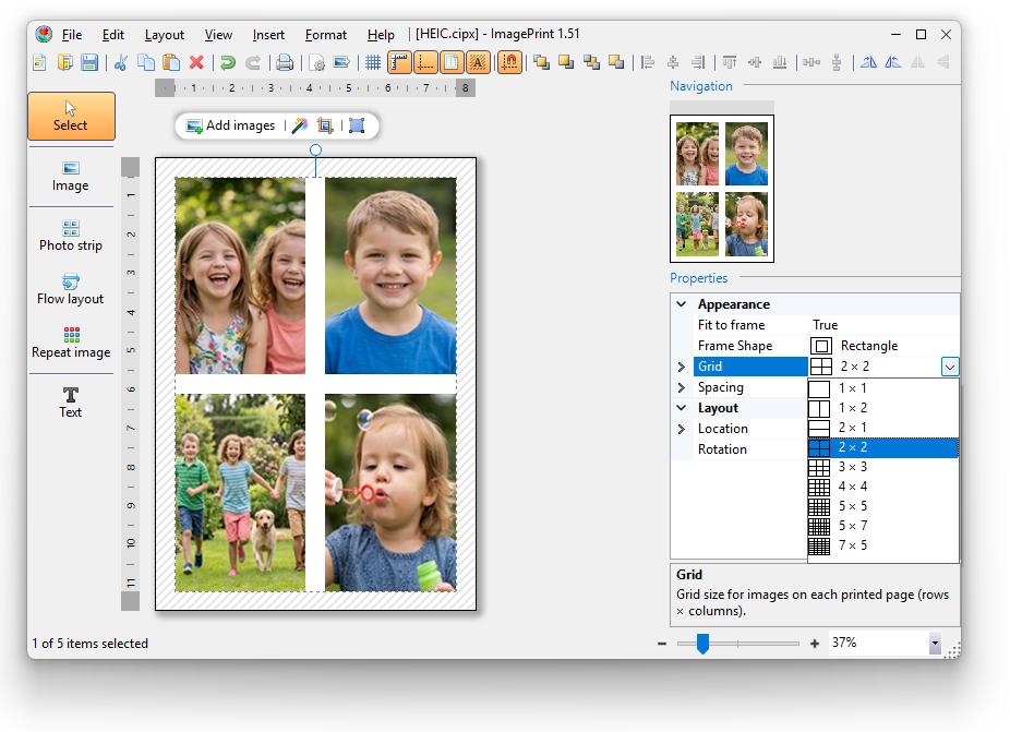 HEIC photo strip - arrange in a grid